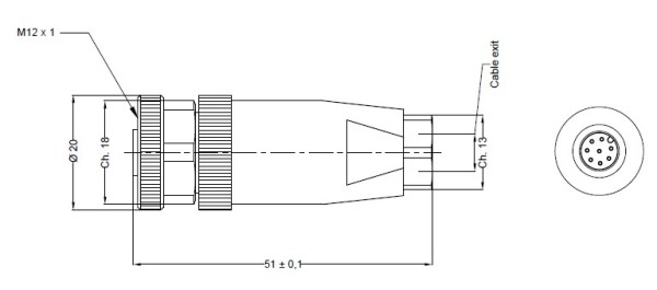 Konektors M12, mamma, taisns, 8 pin, PG7