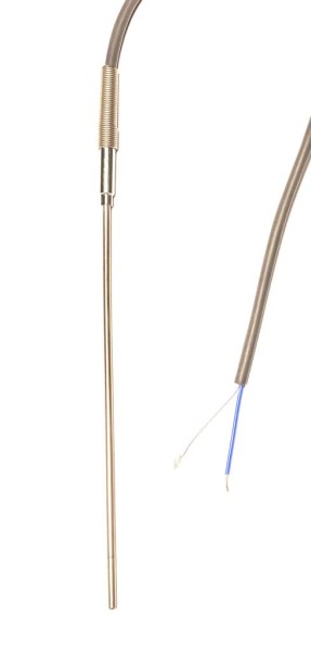 Temperatūras sensors PT1000B, 2 vadu, MIC 3x150mm, AISI 316, metāliska pāreja ø6mm, 3m silikona kabelis ar atsperi