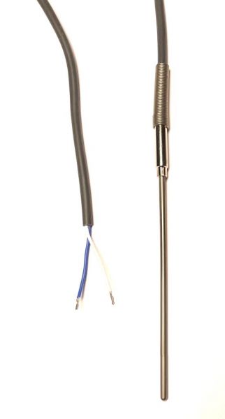 [TRE83BE600150AC30X] Temperatūras sensors PT1000, 6x150mm, 2 vadu, klase B, AISI 316, metāliska pāreja ø8mm, 3m silikona kabelis ar atsperi