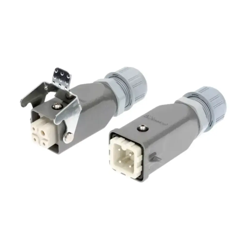 Konektors HDC; vīriešu + sieviešu, 4-pin, 3+PE; izmērs 3A, kabeļiem