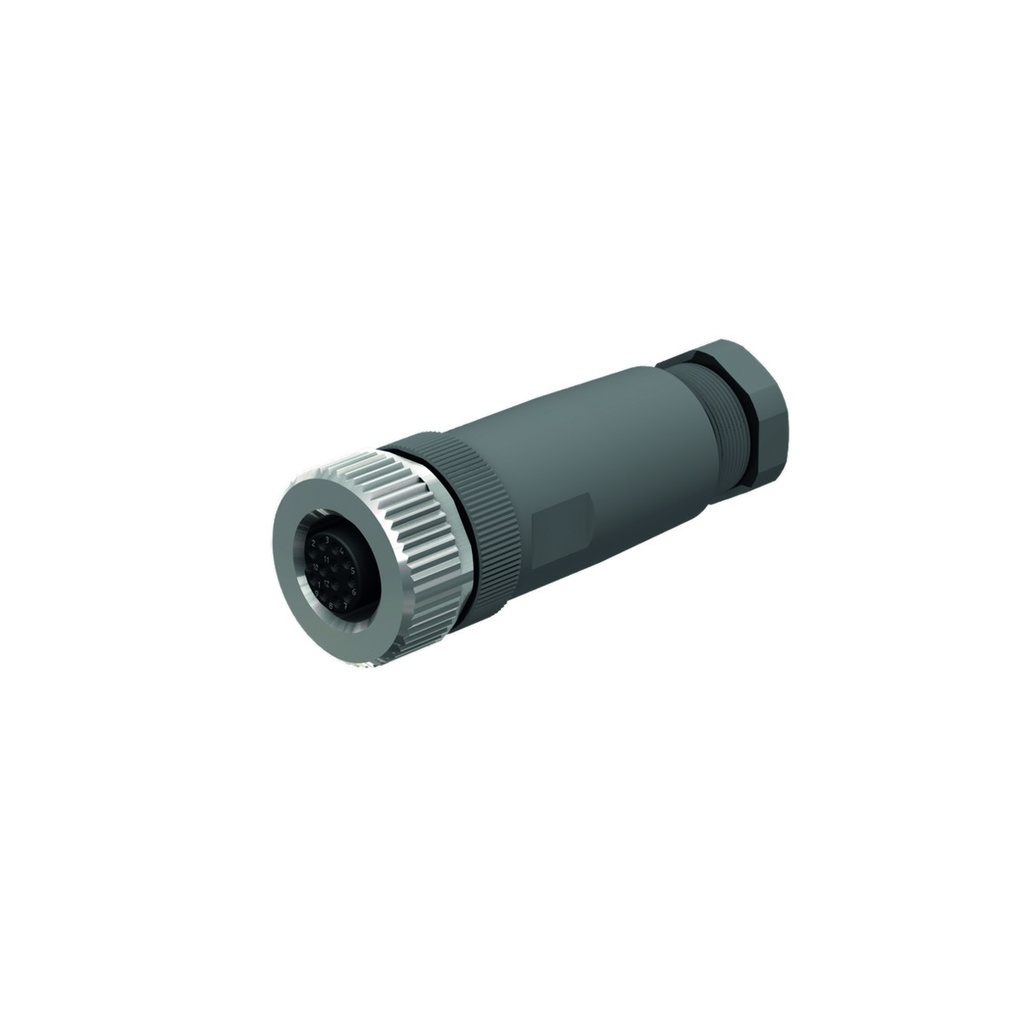 Connector B81121-0/PG9, M12 female straight, 12-pin A-coded, 6...8mm cable, IP67