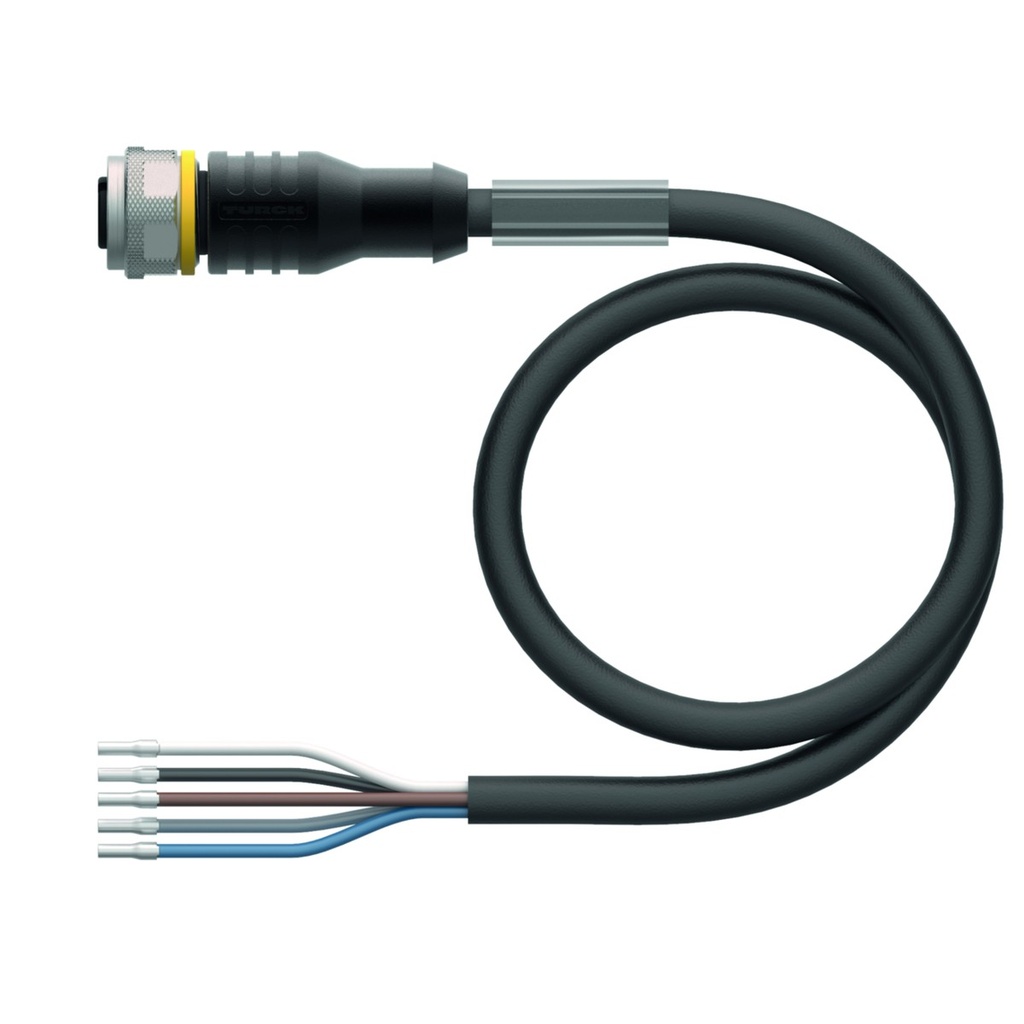 Connection cable RKC4.5T-5/TEL, M12, female, straight, 5-pin, 5m PVC