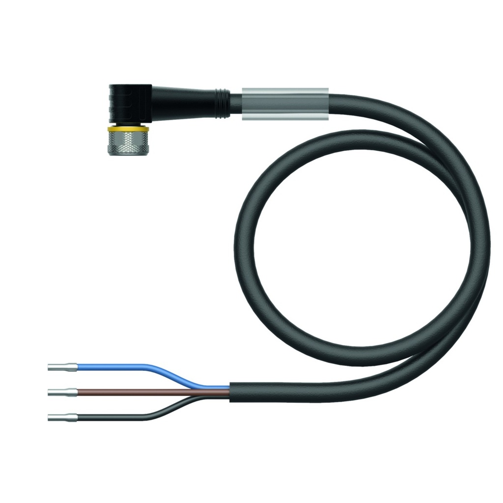 Konektors ar kabeli PKW3M-5/TEL, M8, mamma, leņķī, 3 kontakti, 5m PVC