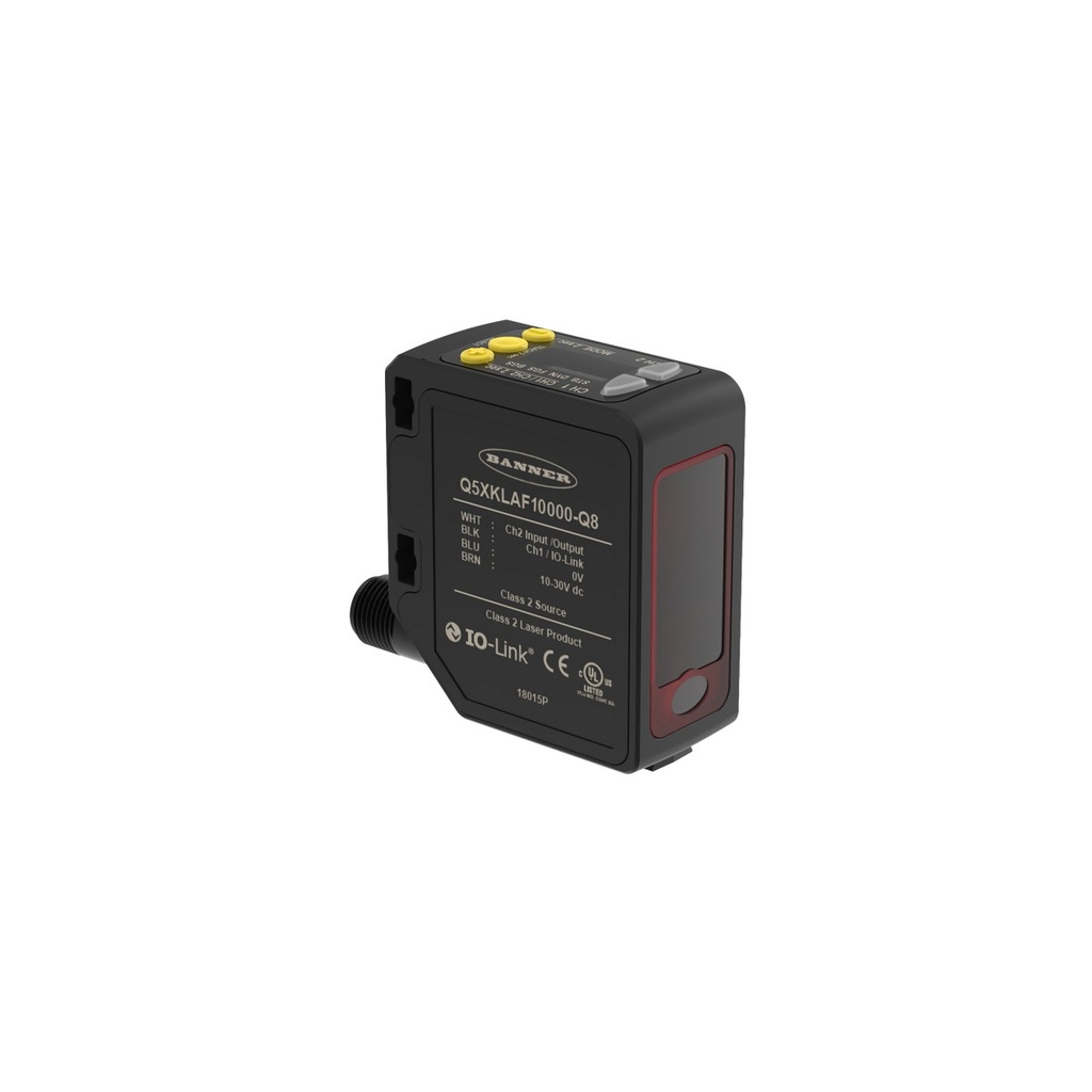 Lāzera sensors Q5XKLAF10000-Q8, 50-10000mm, 2x PNP/NPN, IO-Link, 10-30VDC, IP67, M12 4 kontakti