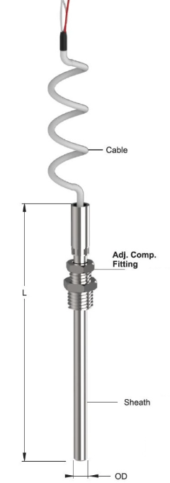 Temperature sensor Pt100, 6x50mm, G1/2, 3m cable FEP max +200°C