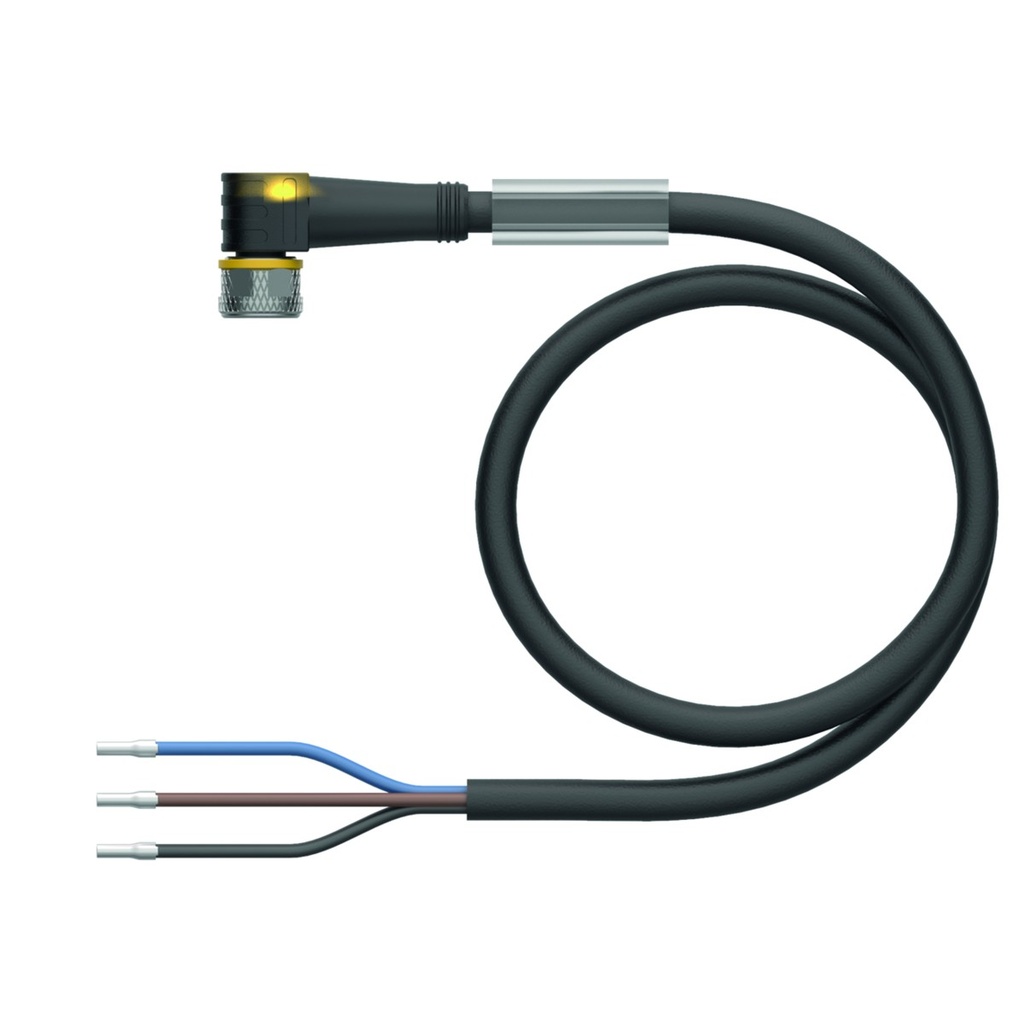 Connection cable PKW3M-P7X2-5/TXL, M8, female, angled, 3-pin, 5m PUR, LED