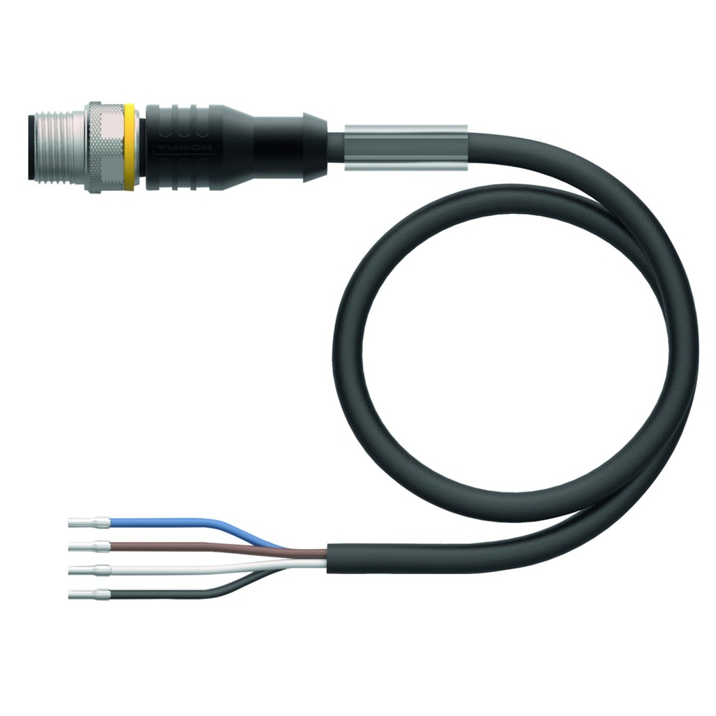 Konektors ar kabeli RSC4.4T-10/TXL, M12, paps, taisns, 4 kontakti, 10m PUR