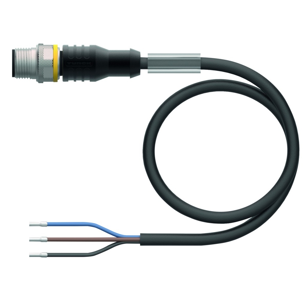 Konektors ar kabeli RSC4T-10/TXL, M12, paps, taisns, 3 kontakti, 10m PUR