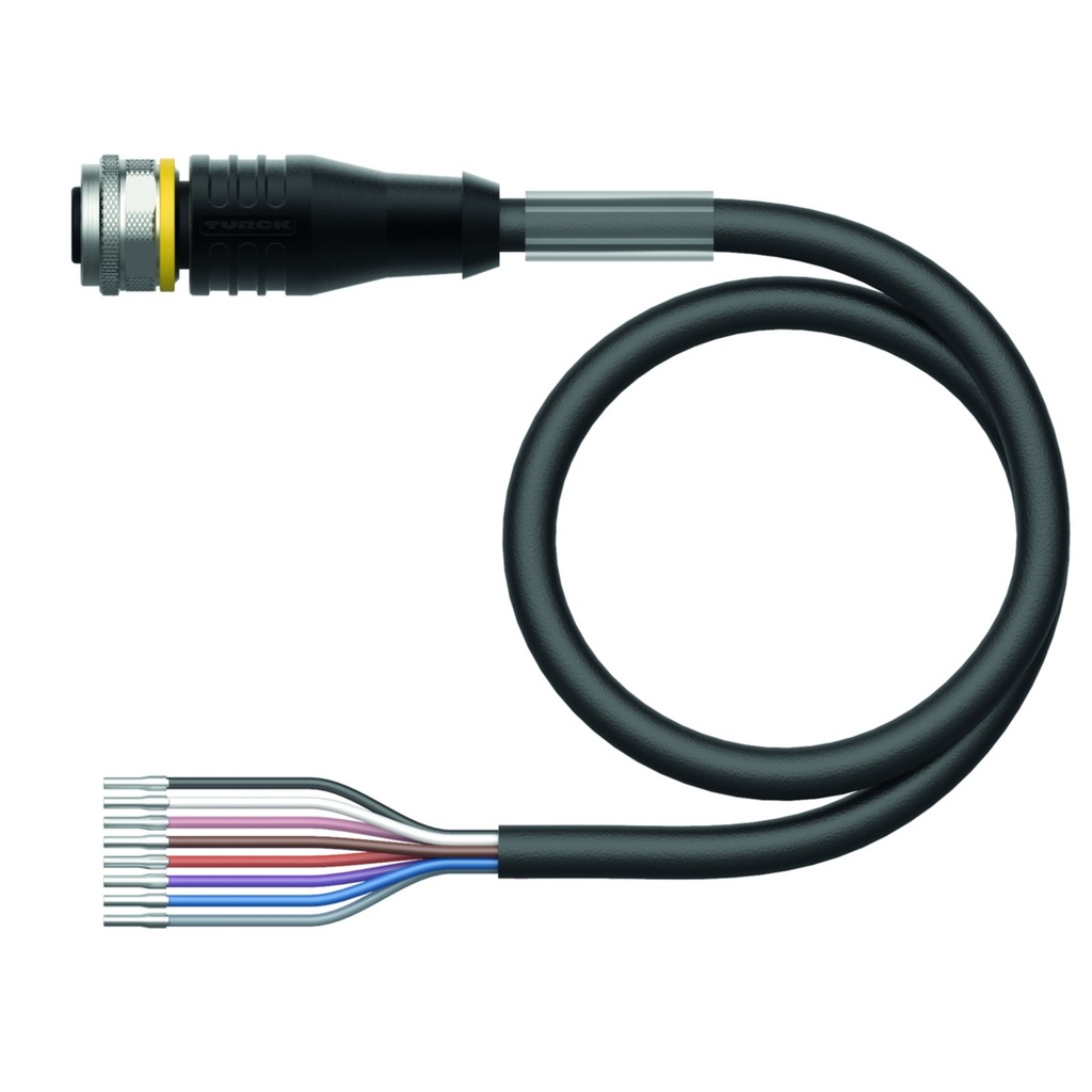 Konektors ar kabeli RKS8T-20/TXL, M12, mamma, taisns, 8 kontakti, 20m PUR, ekranēts