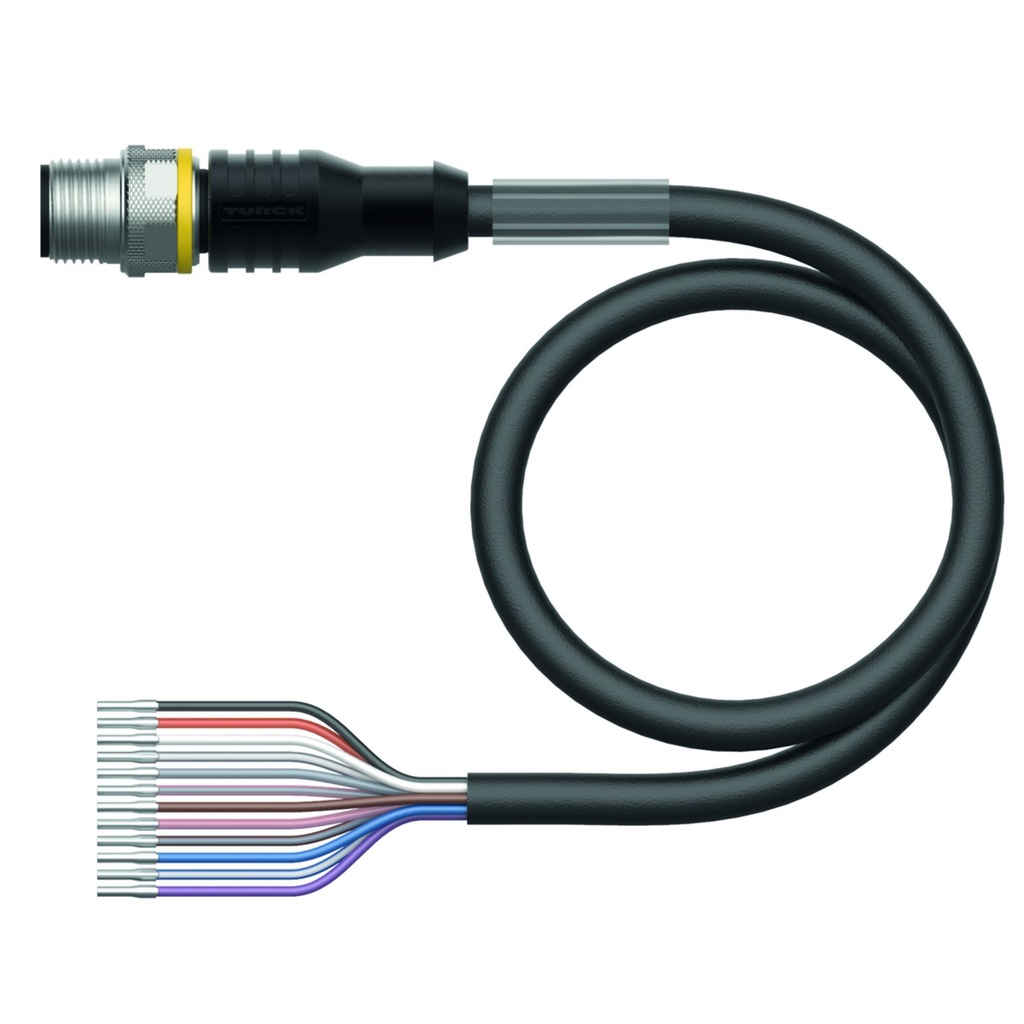 Konektors ar kabeli RSC12T-2/TEL, M12, paps, taisns, 12 kontakti, 2m PVC