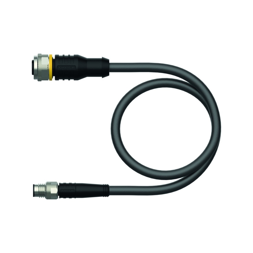 Konektors ar kabeli RKC4.4T-5-PSG4M/TXL, M12 mamma / M8 paps, taisns, 4 kontakti, 5m PUR