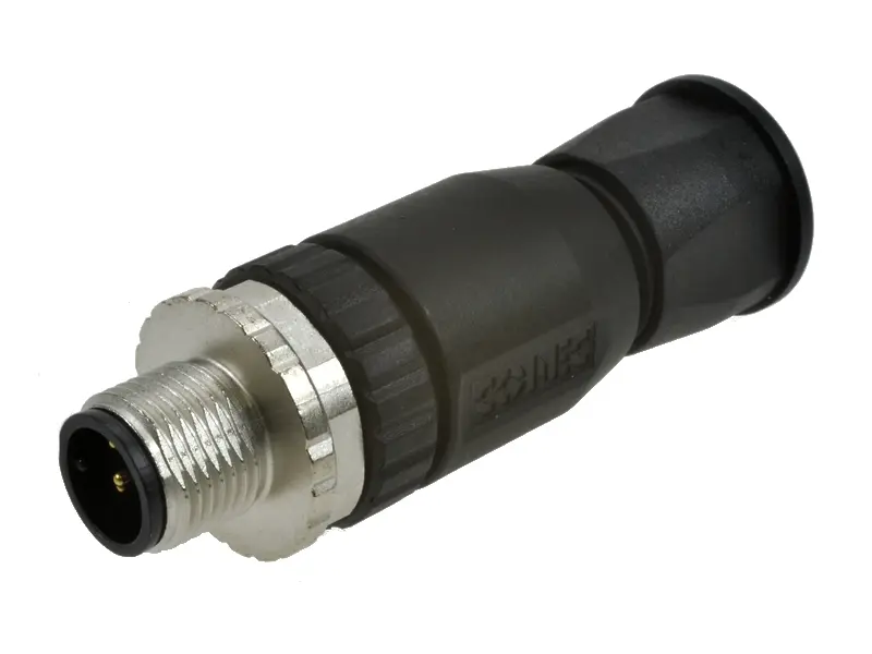 Connector, M12, male, straight, 4-pin, wirable
