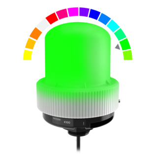 Indikācija ar skaņu K100PLZRGB7A, K100 Pro Indicator: RGB Beacon; 100-240 V ac; Polycarbonate; IP66, IP69K; Multicolor; Audible; 2 m (6.5 ft) Integral Cable