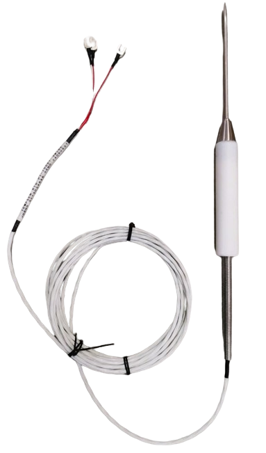 Temperature sensor PT100 4x100mm, sharp, food grade, SIL handle, SIL cable 5m, max +200°C, water resistant