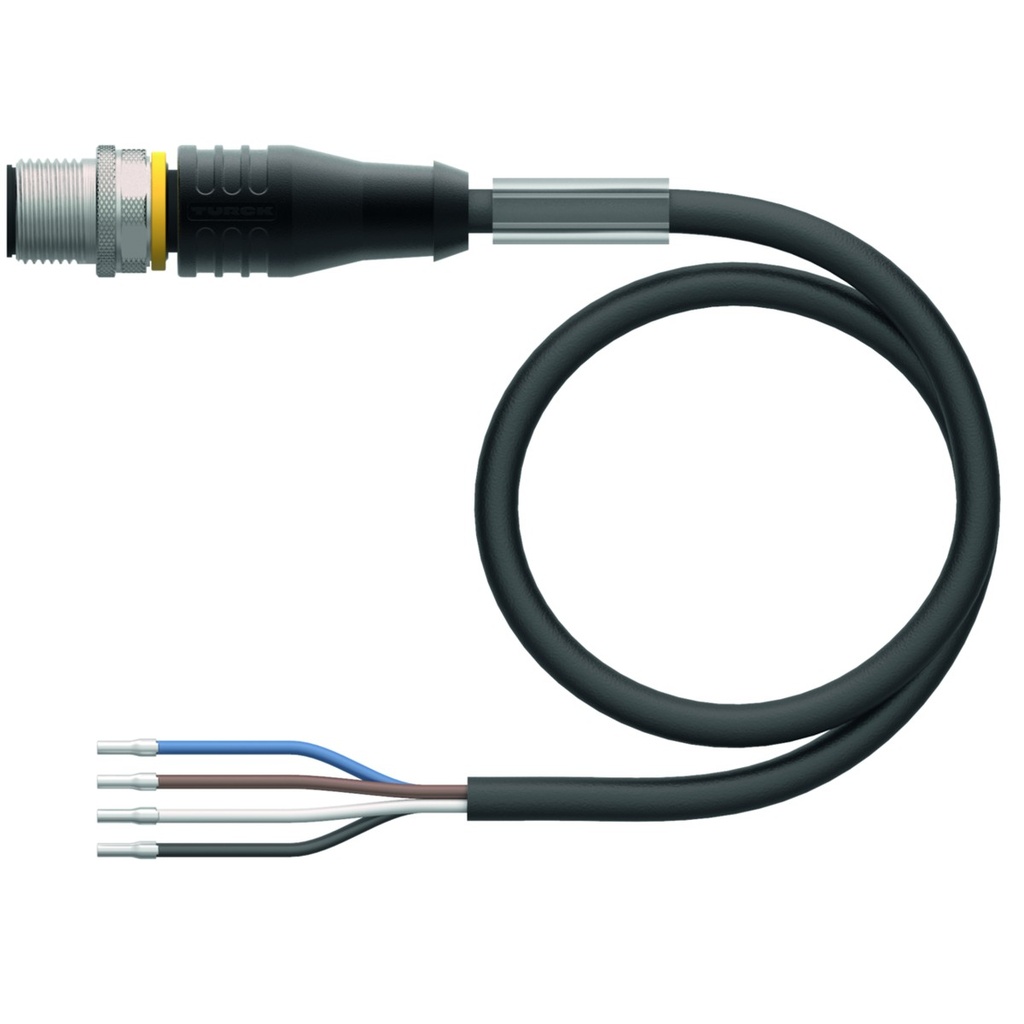 Konektors ar kabeli RSS4.4T-2/TXL, M12, paps, taisns, 4 kontakti, 2m PUR, ekranēts