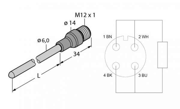 Temperature sensor Pt100A, 6x200mm, M12, -50/+300°C
