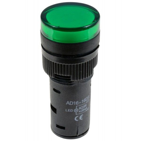 LED lamp 16 mm, green 220VAC [73072910]