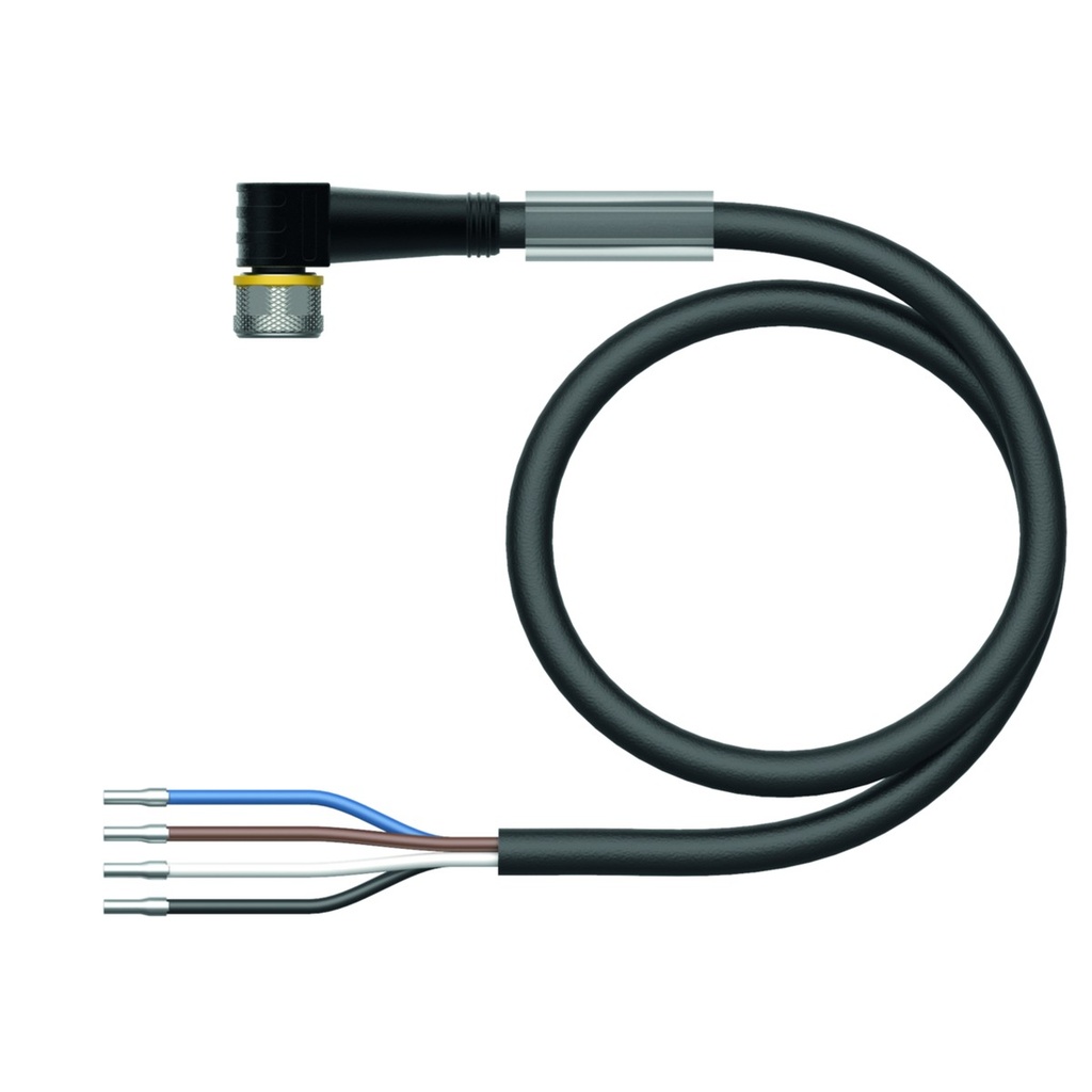 Konektors ar kabeli PKW4M-10/TEL, M8, mamma, leņķī, 4 kontakti, 10m PVC