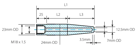 Temperatūras sensora kabata, D tips, L=140mm, 1.4404SS