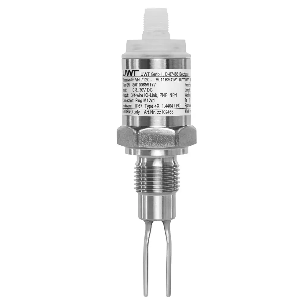 Vibrodakša VN7120, G1/2 “ISO 228-1, 3/4 vadu IO-Link, PNP, NPN, Push/Pull, SS316L, Tmax 100°C, Sp=64mm