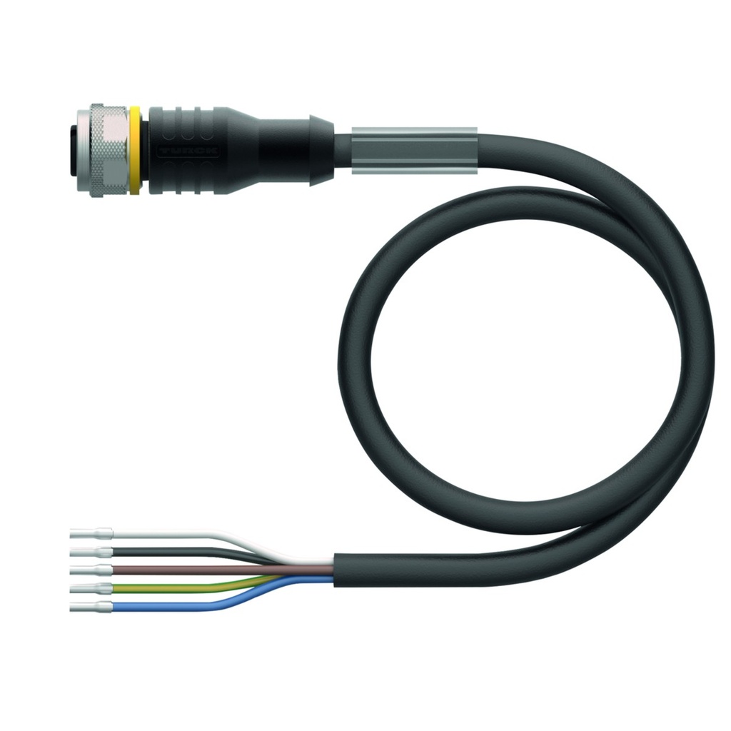 [6625511] Konektors ar kabeli RKC5T-10/TXL, M12, mamma, taisns, 4 kontakti + PE, 10m PUR
