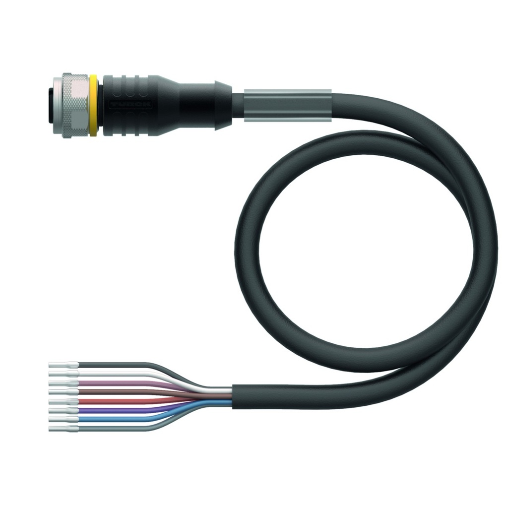 Connection cable RKC8T-15/TXL, M12, female, straight, 8-pin, 15m PUR