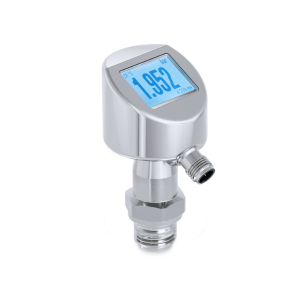 Pressure sensor PP56, ±0.3 % FS, 0...10 bar,  IO-Link and 4 … 20 mA, M12-A, 4-pin, G 1/2 A DIN, SS., With display. 