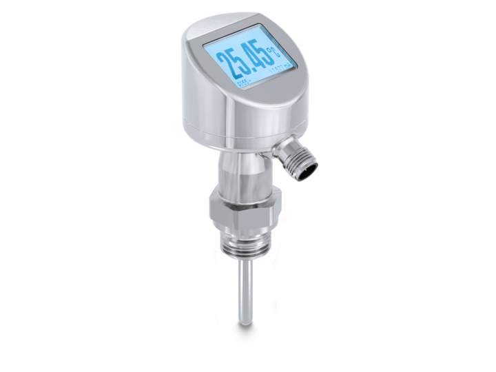 Temperature sensor PT55, Pt100 1/1 B EN 60751, -50...125°C, IO-Link Dual Channel and 4…20 mA, M12-A, 4-pin, G 1/2 A ISO 228-1, SS., With display, 100 mm sensor tube.