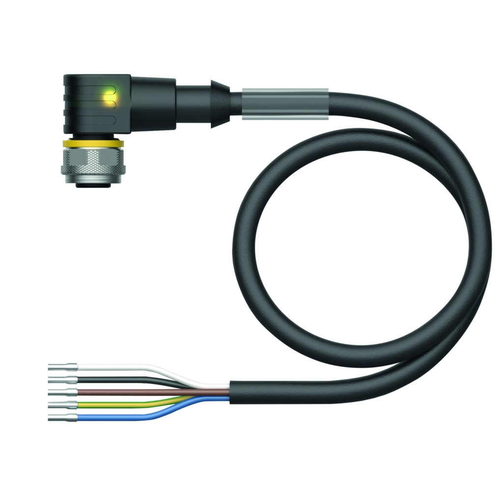 [6626097] Connection cable WKC5T-P7X3.1-15/TXL, M12, female, angled, 4-pin + PE, 15m PUR, LED