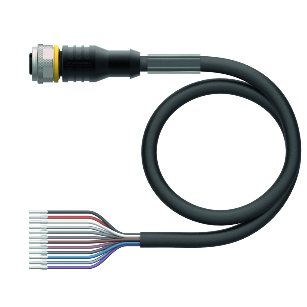Konektors ar kabeli RKC12T-20/TXL, M12, mamma, taisns, 12 kontakti, 20m PUR