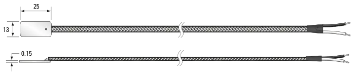 Thermocouple K, Leaf TC, -30°C to +350°C, St/St Fibreglass 2 m cab. 