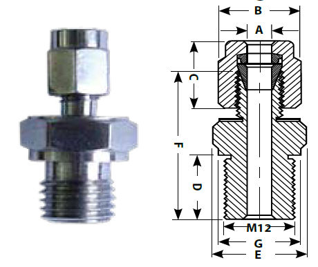 Kompresijas vītne FS316-M12-1-6, M12x1, d=6mm, St.Steel