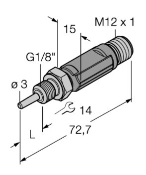 Temperature sensor 4-20mA, 3x13mm, G1/8, M12 connector, -50...+50°C/4-20mA  fixed