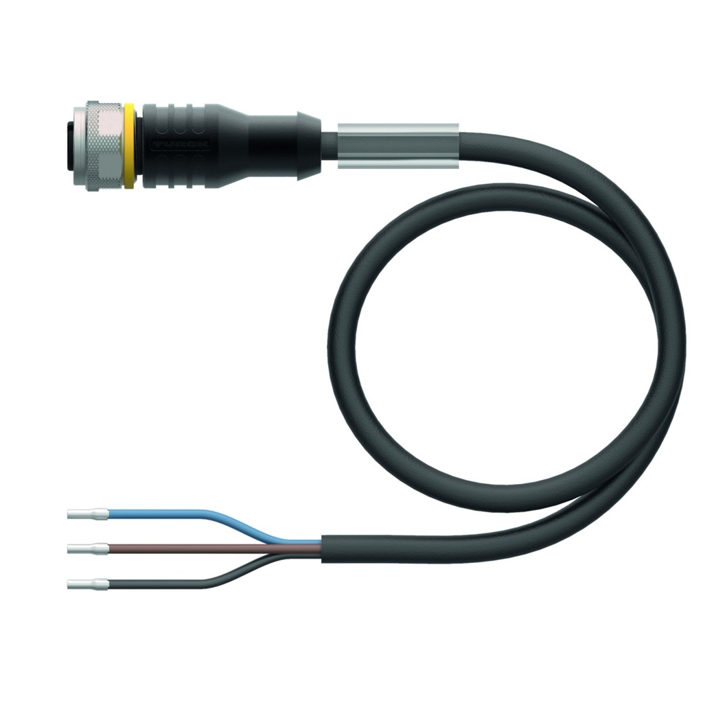 Konektors ar kabeli RKC4T-2/TEL, M12, mamma, taisns, 3 kontakti, 2m PVC