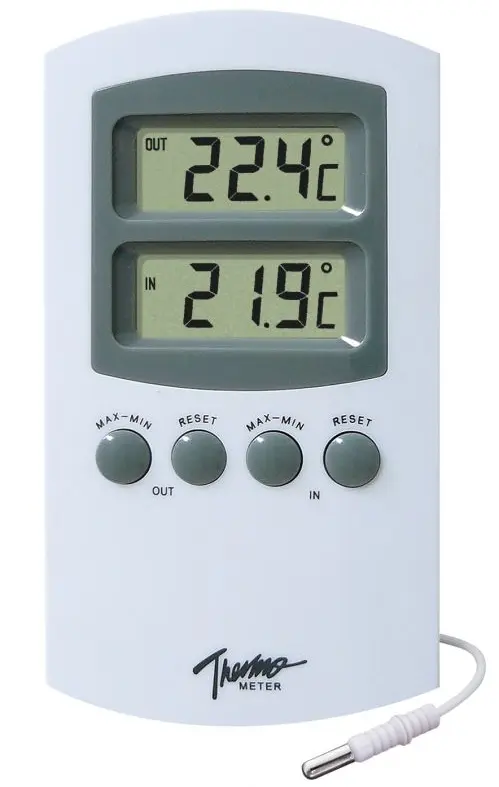 Iekštelpas  -10..+50C, , āra termometrs -50..+70C, 3m āra sensors,