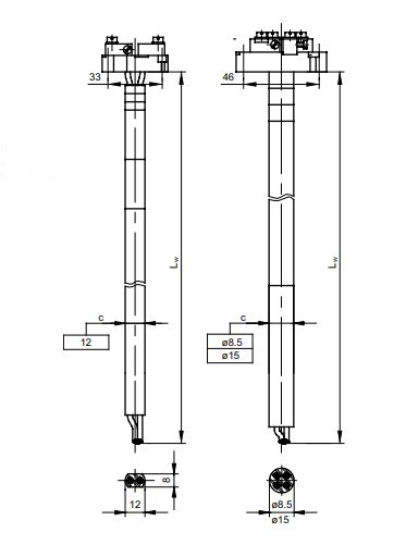 Thermocouple J, L = 245 mm, 8.5 mm external diameter. 2 mm wire diameter