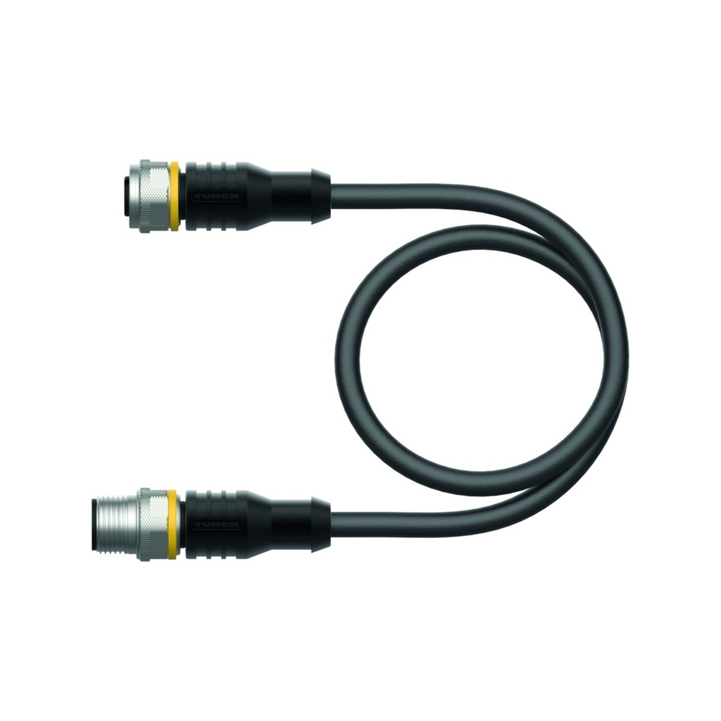 Konektors ar kabeli RKC4.4T-0.5-RSC4.4T/TXL, M12, mamma/paps, taisns, 4 kontakti, 0,5m PUR