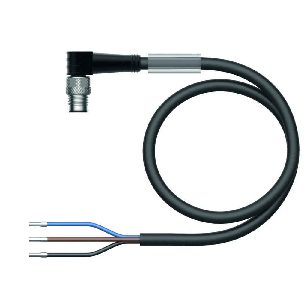 Konektors ar kabeli PSW3M-2/TEL, M8, paps, leņķī, 3 kontakti, 2m PVC