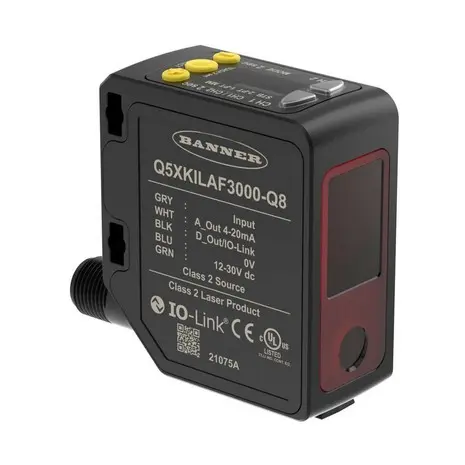 [3809366] Lāzera sensors Q5XKILAF3000-Q8, 0-3000mm, 4-20 mA, M12 konektors, PNP/NPN IO-Link