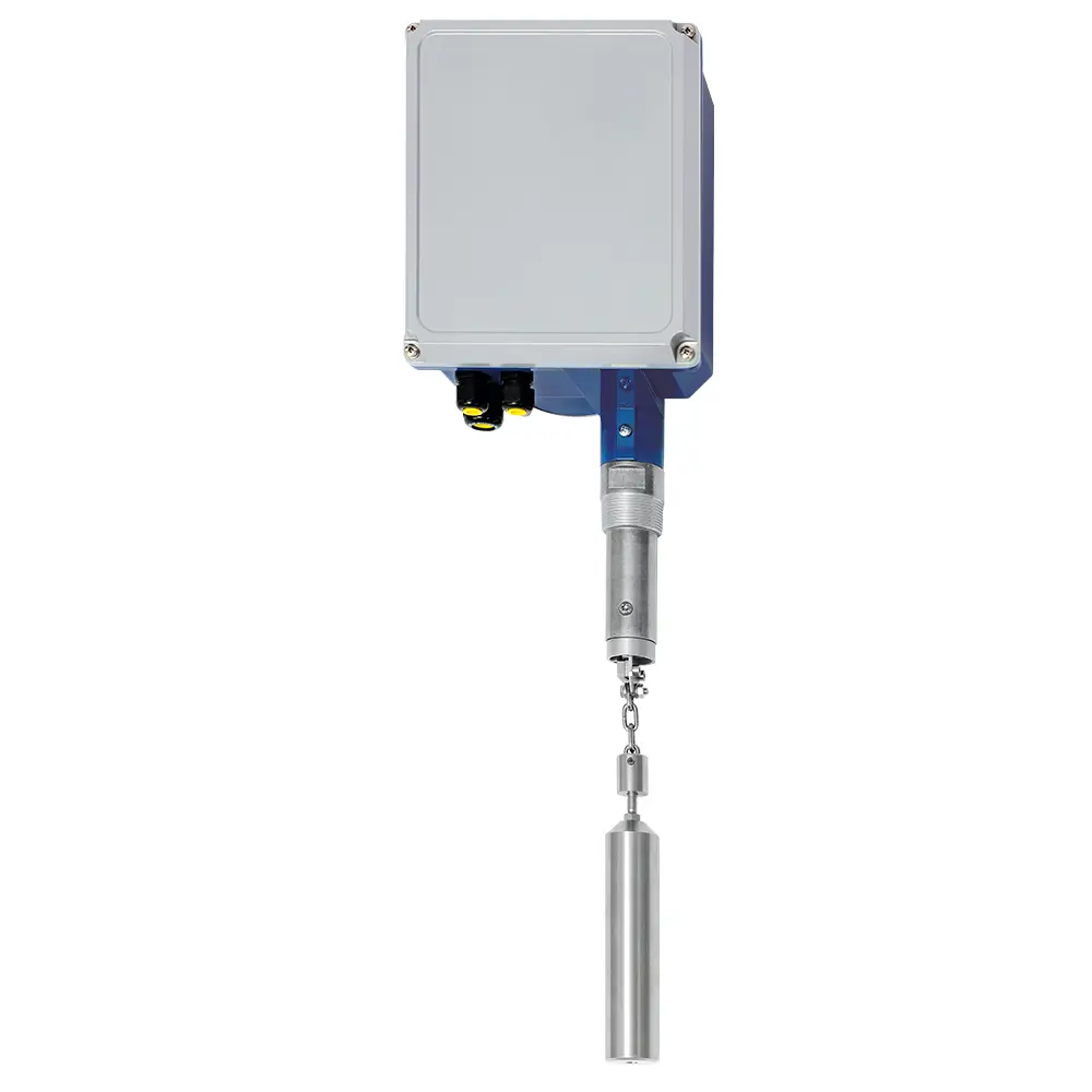 Līmeņa sensors, elektromehānisks ar atsvaru, 0-15m diapazons, 4-20mA, pievienojums atloks DN100 PN16 / 4" 150 lbs ANSI, 24VDC, PVC atsvars