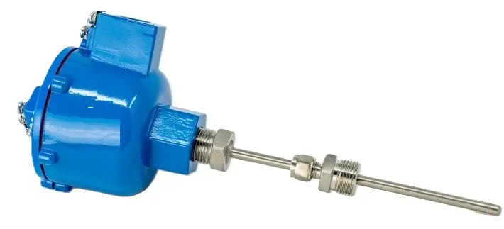 ATEX temperature probe with thermowell, transmitter 4-20mA, SIL, marine