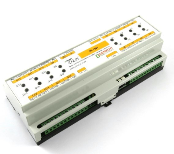 [smartDEN-IP-16R-12V-BOX] Releju bloks, 16x releju izejas, 1x Ethernet ports, SNMP, HTTP/XML, RTC, Din Box, 12VDC