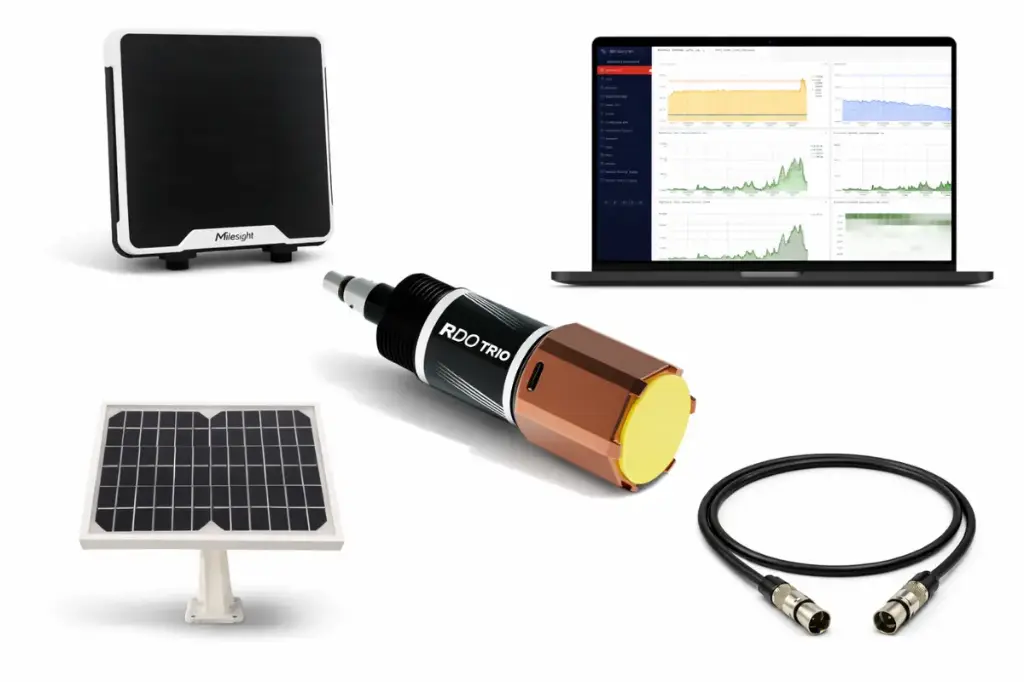 RDO Trio IoT monitoringa komplekts - Pašattīrošs (0-60mg/l, RS485, 10m kabelis, NB-IoT, ar tīrītāju, saules paneļa barošana)