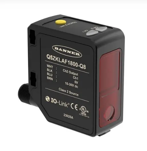 Laser sensor Q5ZKLAF1800-Q8, 95-1800mm, 1 PNP/NPN with IO-Link; 1 LO PNP, M12 4-pin