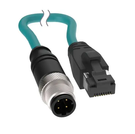 Konektors ar kabeli BCD-M12DM-RJ45-2, M12 D-kodēts 4 kontakti paps / RJ45 paps, Ethernet Cat5e, 2 m