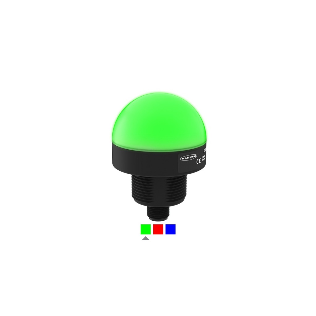 LED indikators K50GRBPQ, Ø50 mm, zaļa, sarkana, zila, PNP, 24VDC, M30, M12 4 kontakti, IP69K