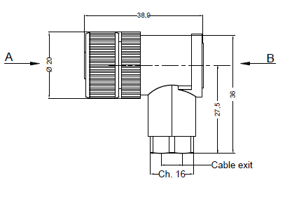 [N12FA4-CC7] Konektors M12, 4pin mamma, 90deg, PG7