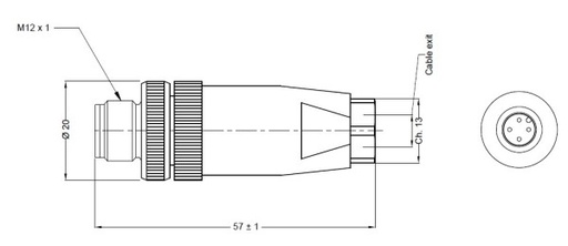 [N12MD4-CC7] Konektors M12, paps, taisns, 4 pin, PG7