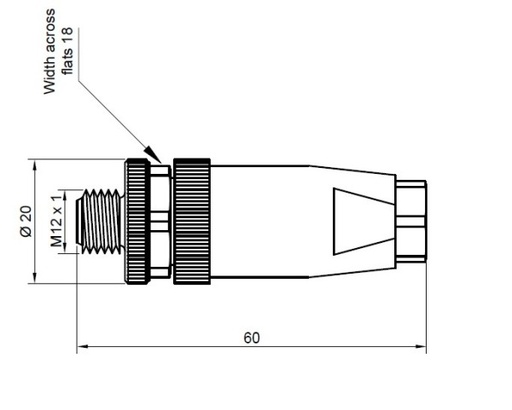 [N12MD8-CC7] Konektors M12, paps, taisns, 8 pin, PG7