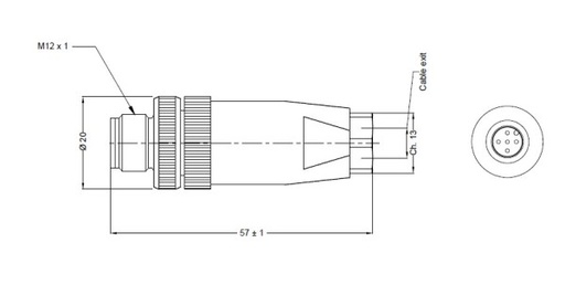 [N12MD5-CC7] Konektors M12, paps, taisns, 5 pin